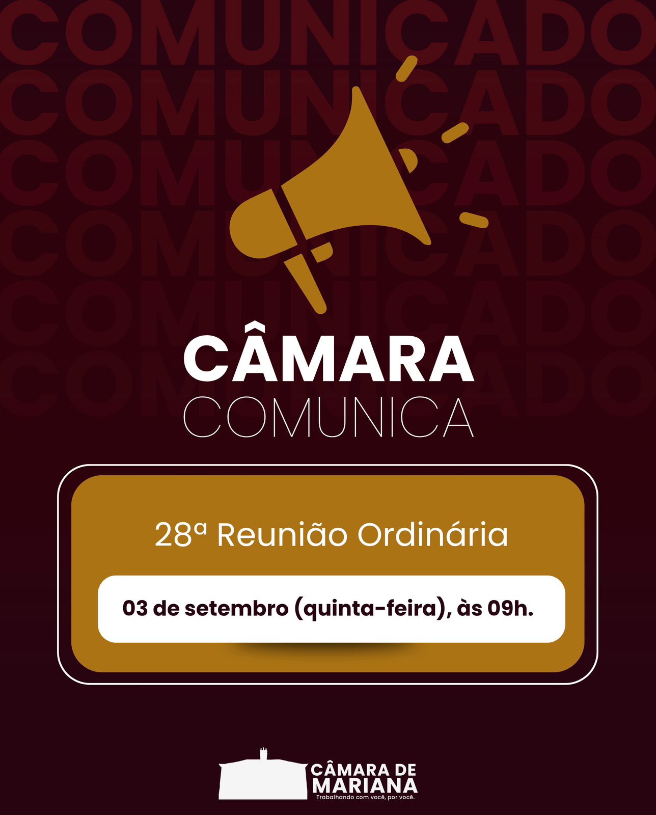 Câmara de Mariana realiza 28ª Reunião Ordinária nesta quinta-feira, dia 3