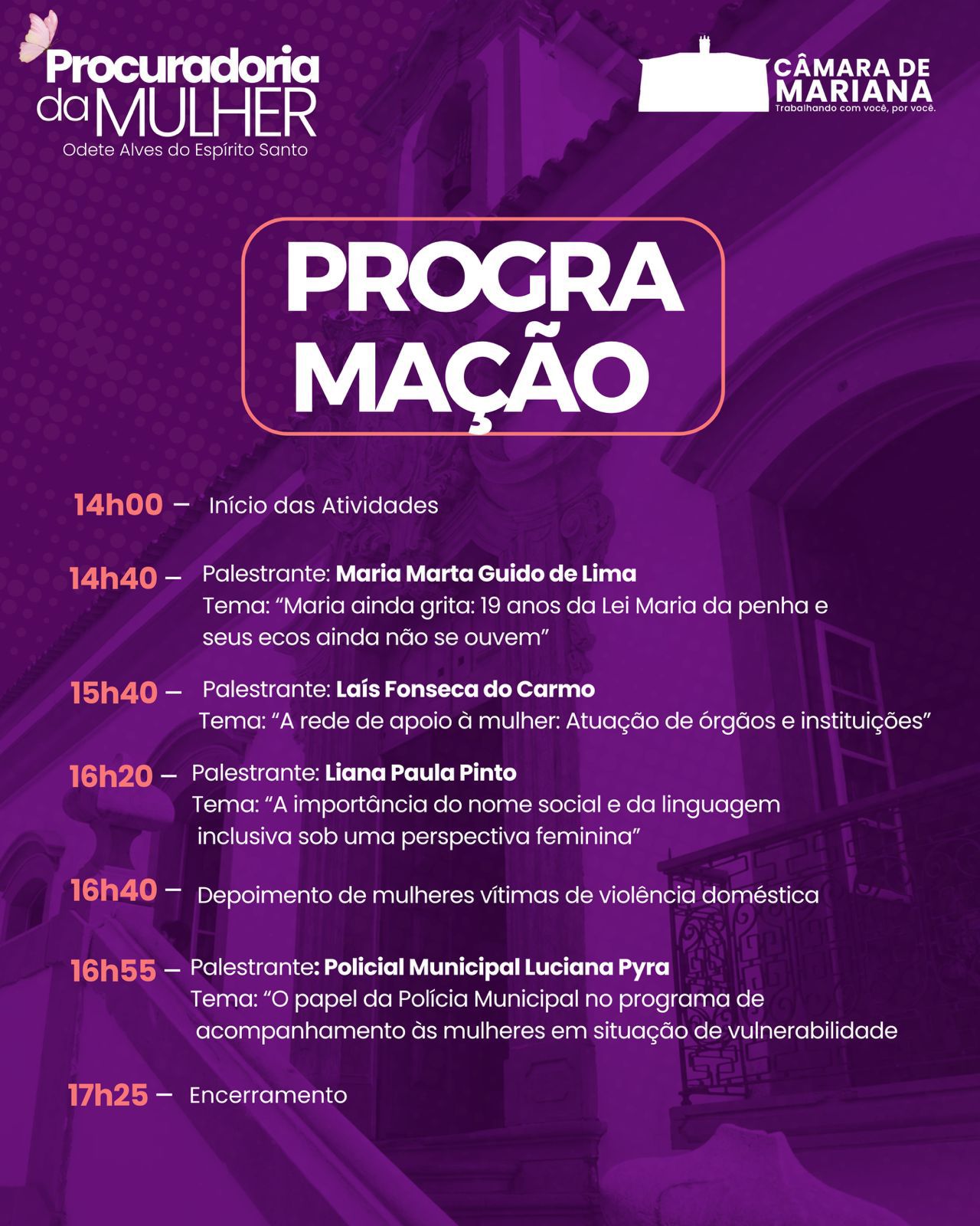 Procuradoria da Mulher promove workshop “Maria Vai à Câmara” como parte da campanha Agosto Lilás
