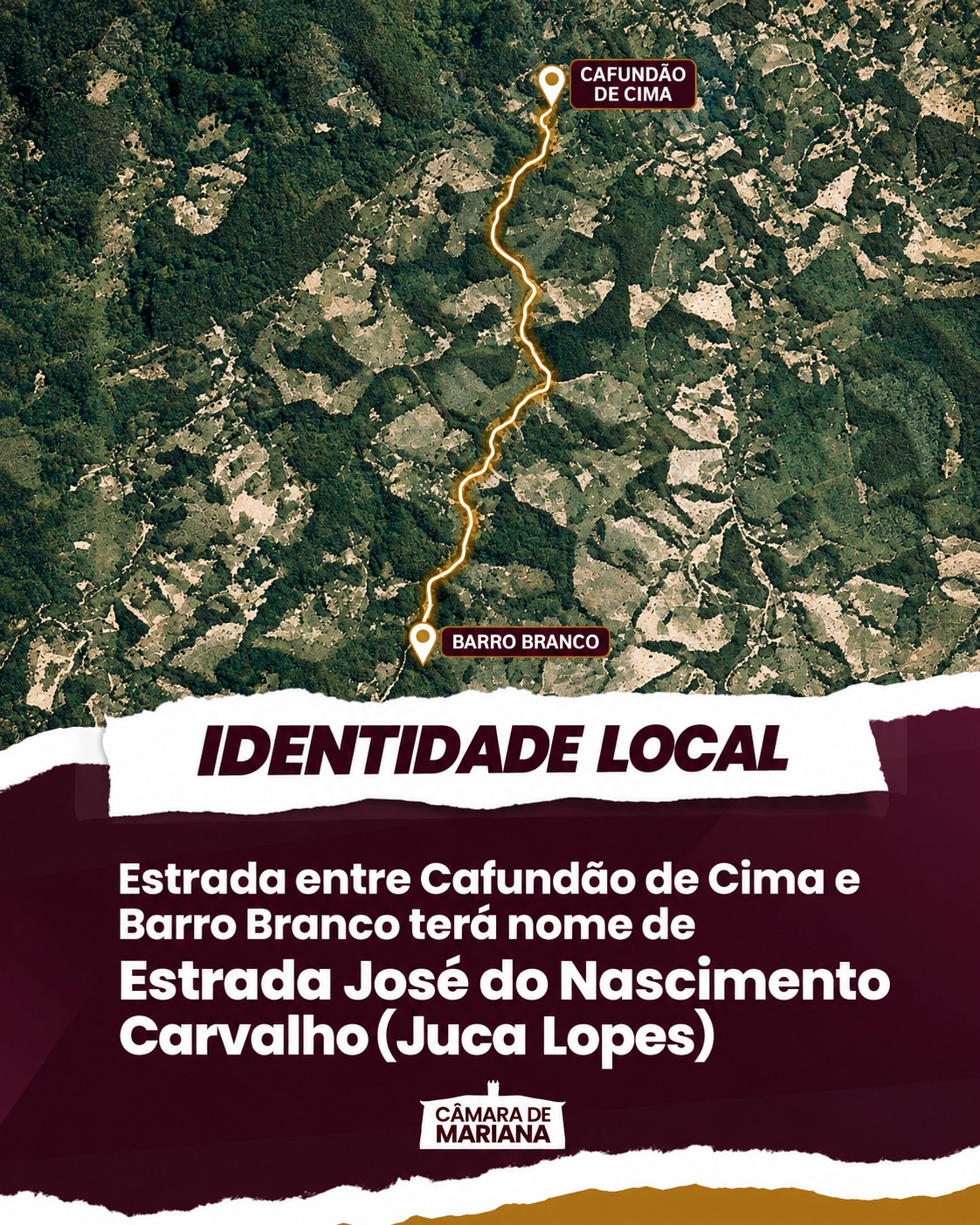 Estrada entre Cafundão de Cima e Barro Branco terá nome de Estrada José do Nascimento Carvalho