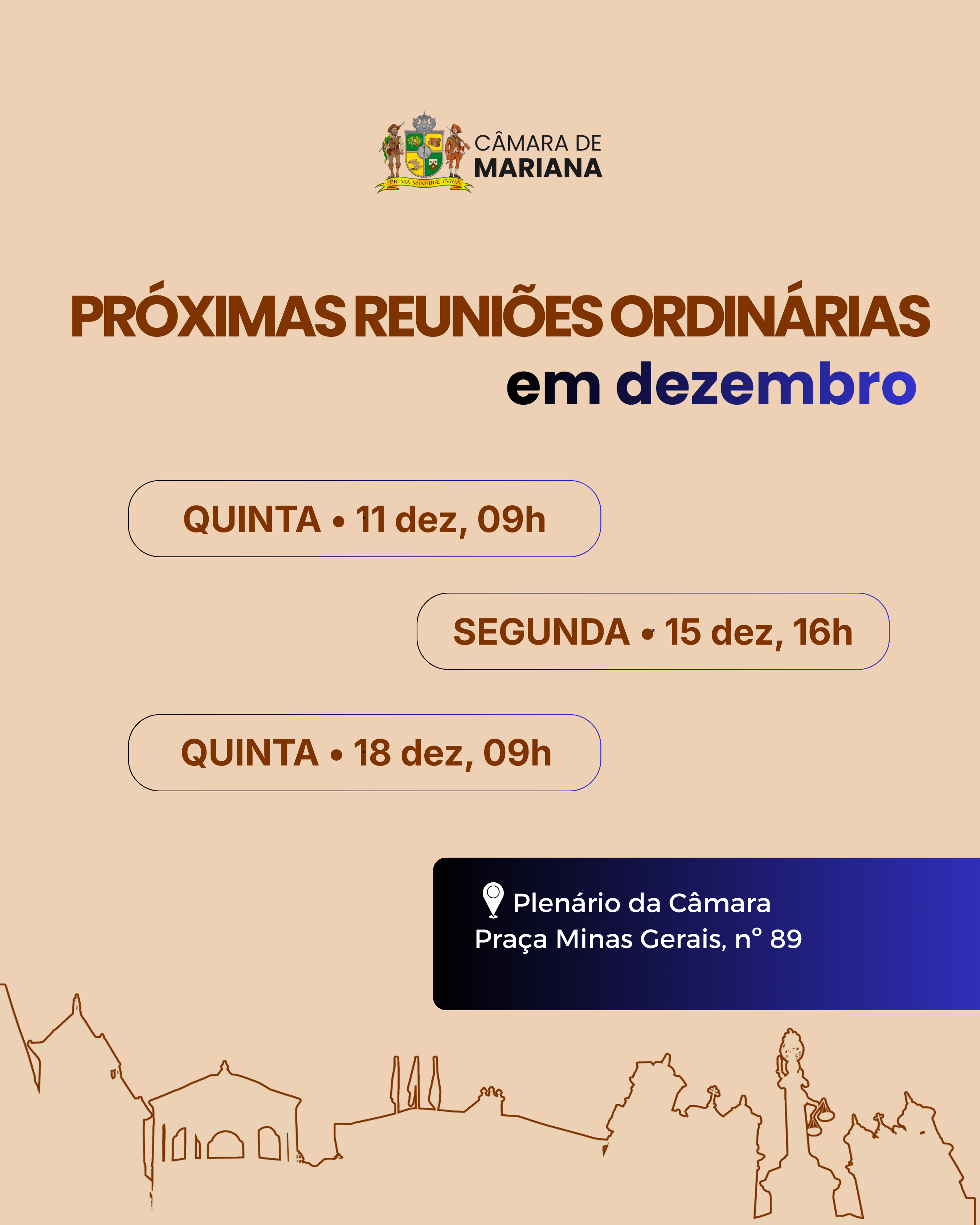 Agenda das próximas reuniões ordinárias no mês de dezembro de 2025