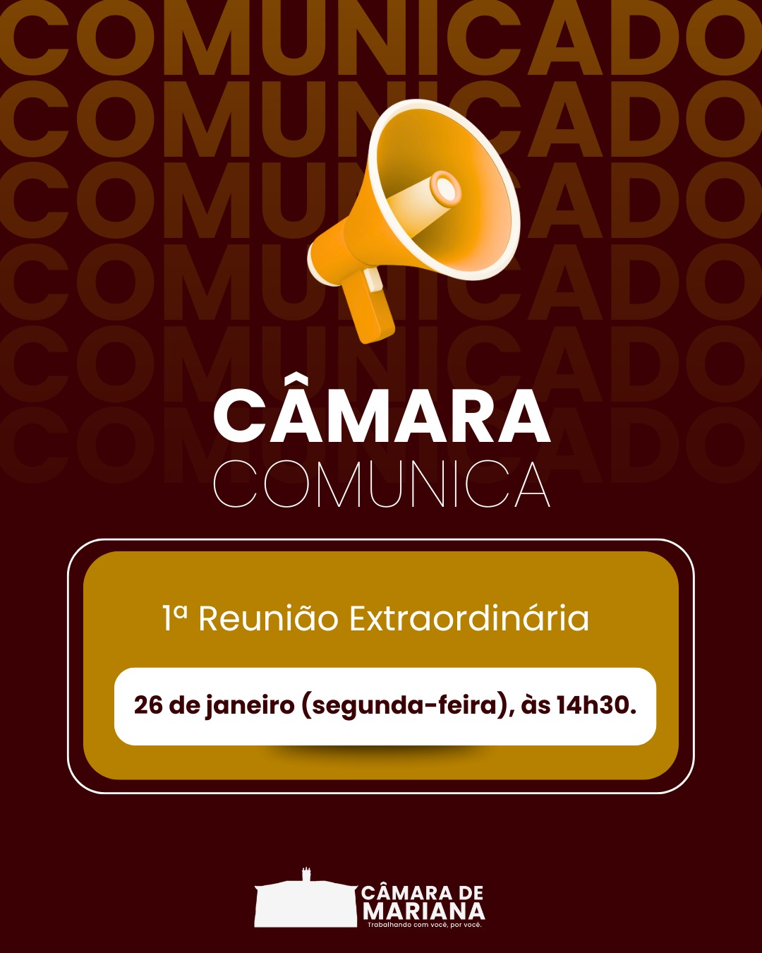 Câmara realizará a primeira Extraordinária de 2026 nesta segunda-feira, dia 26