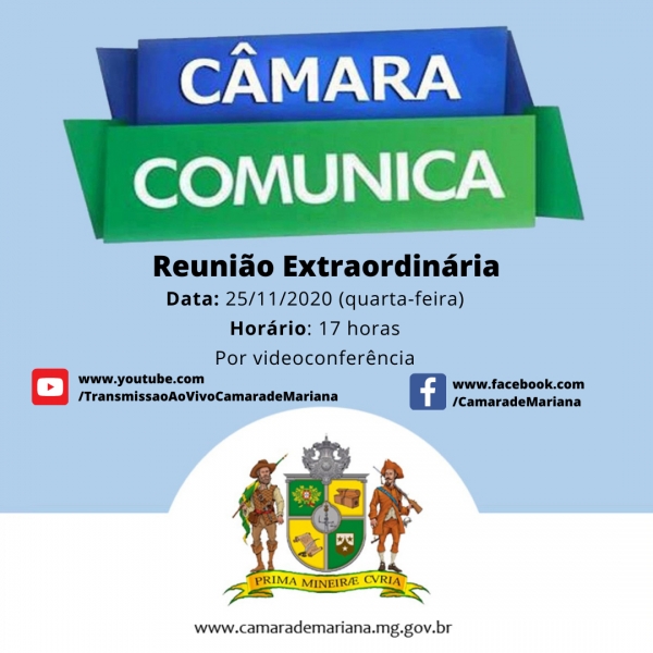 Câmara de Mariana realizará extraordinária nesta quarta-feira, 25.