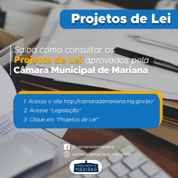 Projetos de Lei podem ser consultados no site da Câmara Municipal