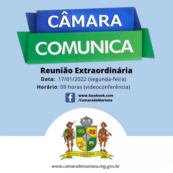 A Câmara de Mariana realizará extraordinária nesta segunda-feira (17), às 09h.