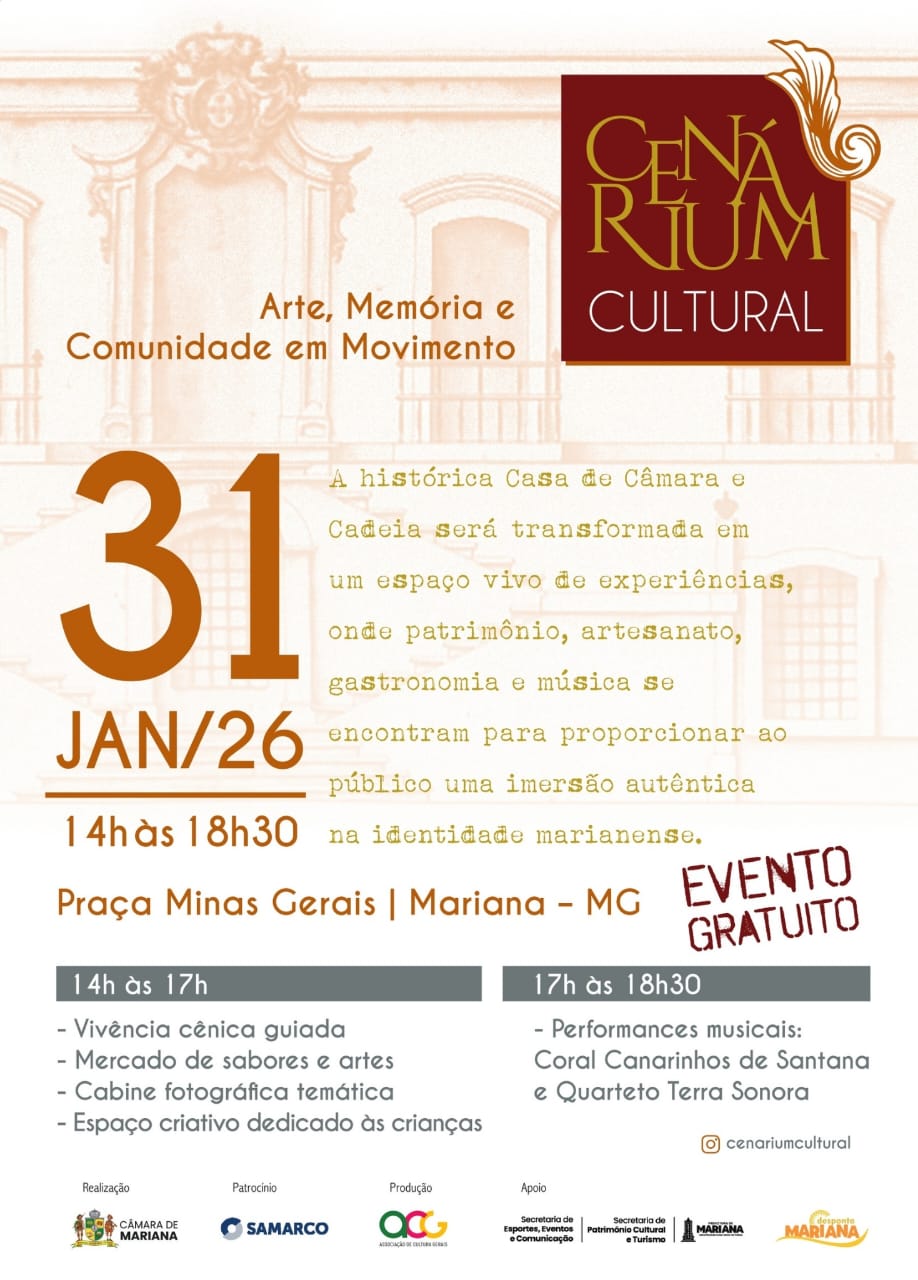 Câmara de Mariana realiza Cenarium Cultural com programação gratuita na Casa de Câmara e Cadeia