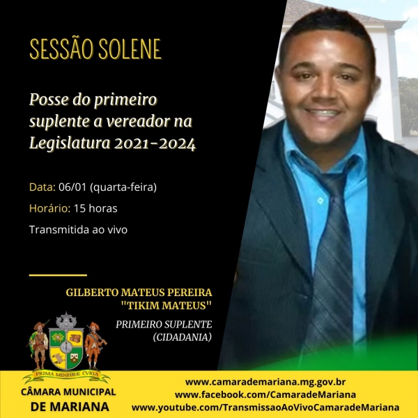 Primeiro suplente do partido Cidadania será empossado nesta quarta-feira, dia 06